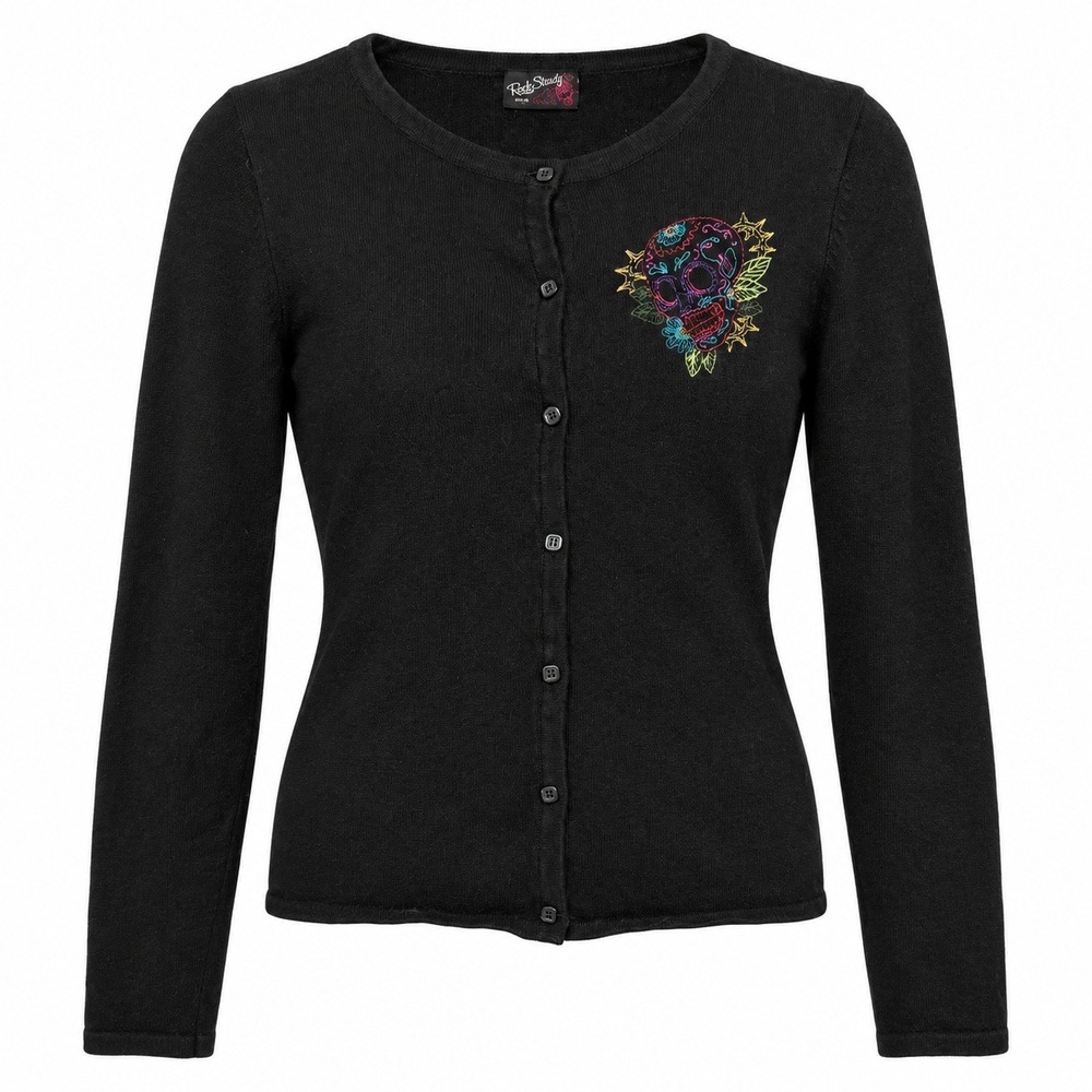 Y2K Rock Steady Rockabilly Goth Sugar Skull Cardigan Small Emo Punk Aesthetic